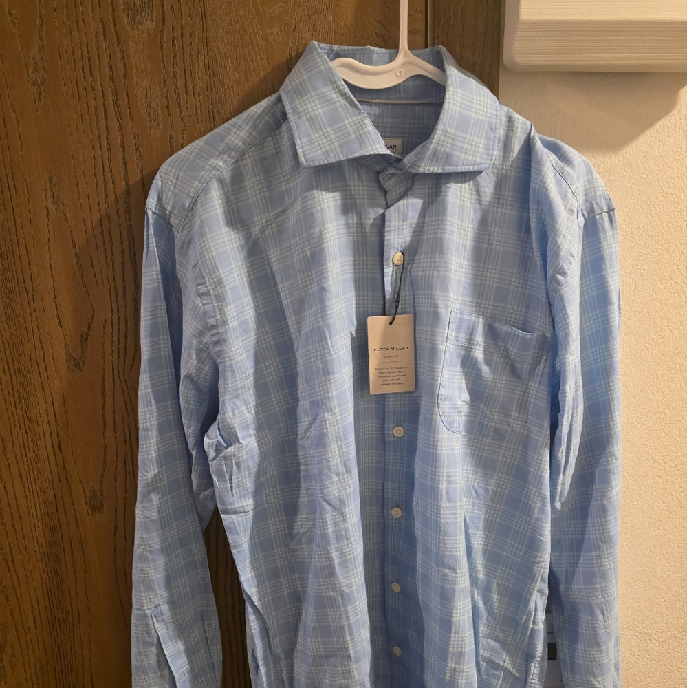 Peter Millar Shirt Crown Crafted Button Down Mens Medium Long Sleeve Blue Check
